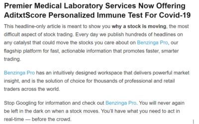 Premier Medical’s Offering of AditxtScore Featured On Benzinga
